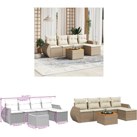 6-tlg. Garten-Sofagarnitur mit Kissen Beige Poly Rattan - Gartenmöbel Set - Outdoor Möbel - Rattan Gartenset - Lounge Set - Esstisch Set - Home & Living (1/3)