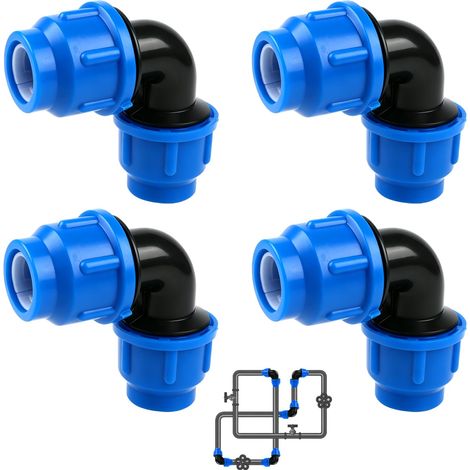 4 Pcs Raccords Coudés PP 20 mm à 90°, Raccords à Compression pour Tuyau PE, Raccords en Plastique Robustes pour Conduite d’Eau, Arrosage de Jardin et Installations Extérieures (1/5)