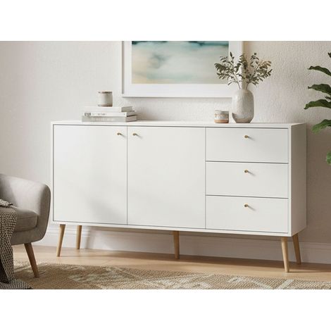 Dmora - Kommode Florence, Wohnzimmerbuffet, Wohnzimmer-Sideboard, Moderne Küchen-Speisekammer, 147x39 h82 cm, Weiß (1/5)