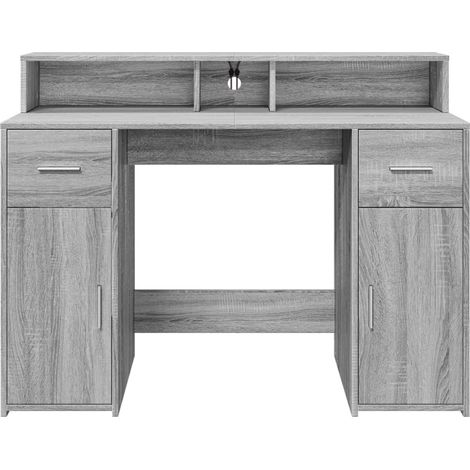 Escritorio mesa puesto de trabajo mueble de ordenador estudio y luces LED Sonoma 120 x 55 x 91 cm madera de ingeniería gris 020023805 (1/5)