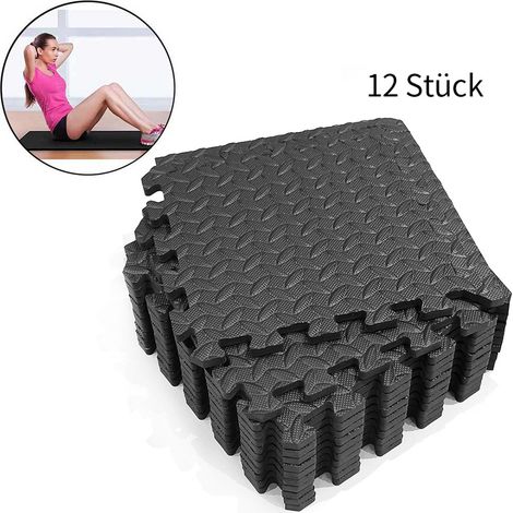 12 tapis de sol pour salle de sport, dalles en mousse imbriquées antidérapantes, revêtement de sol en mousse pour exercices à domicile, lot de 12 (1/5)