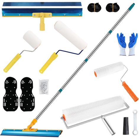 Kit de Rouleau Debulleur Ragreage, 9 Pièces avec Patins à Clous Raclette Sur Pied 3CM Rouleau Désaérateur 56CM Rouleaux 23CM+48CM Rouleaux 9CM+ 23CM Tige Télescopique 170CM (1/5)