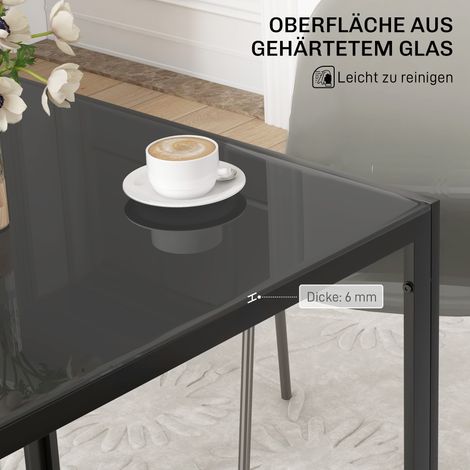 Table carrée 4 personnes verre trempé noir 75x75x75 cm pour cuisine salle à manger