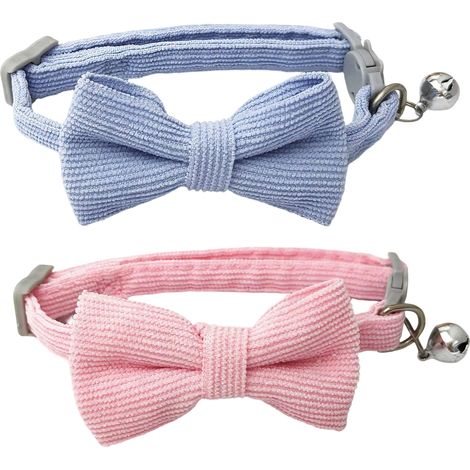 Collier Pour Chat - Cordon Souple Réglable Avec Clochette Et Nud Papillon - Sécurité Anti-étranglement - Lot De 2 (1/5)