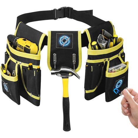 Ceinture Homme Porte Outil, Ceinture à Outils avec 26 Poches, Ceinture de Travail, Sac à Outils en Oxford avec Organisation des Outils Matériels pour Électricien, Charpentier, Construction (1/5)