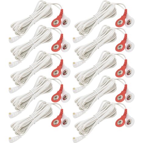 10 pièces/sachet 2,35 mm 1,5 m Câbles conducteurs d'électrodes à bouton 2 en 1 pour appareil TENS de physiothérapie (1/5)