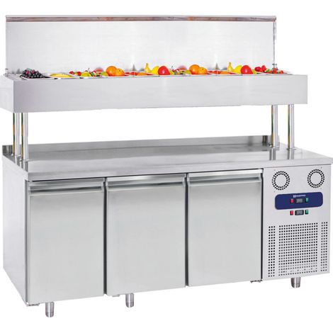 Table de préparation réfrigérée avec 3 portes GN et superstructure 10x GN 1/3 1865x700x1430 mm - VIRTUS