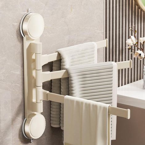 Porte-serviettes pliable, pivotant à 3 pôles, porte-serviettes de bain, tige de séchage de vêtements mural de salle de bain, support de rangement (1/5)