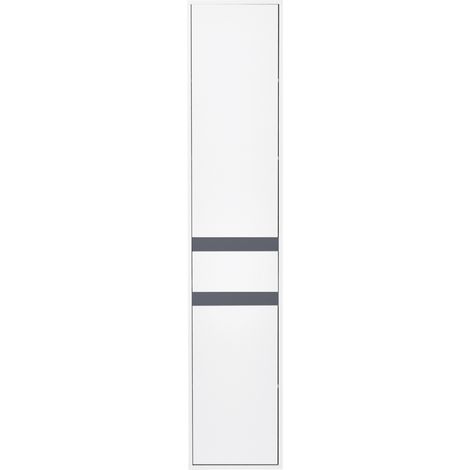 Meuble colonne salle de bain 2 placards 3 étagères tiroir coulissant blanc panneaux particules