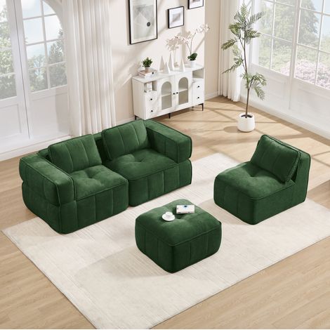 Divano angolare modulare 271x162x67 cm in poliestere verde, senza montaggio – MEUBLIV (1/5)