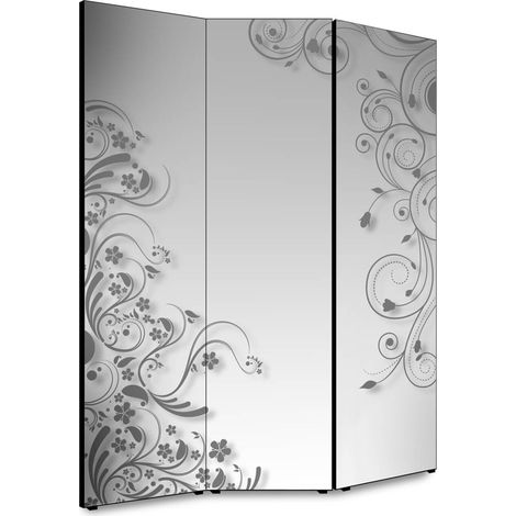 Lupia - Separe' per interni, Divisorio 135,6 x H 176 x P 3,1 cm MODERN FLOWER GREY paravento 3 Ante in legno con Tele stampate fronte retro Soggetto unico (1/4)