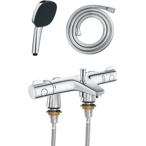 Mitigeur baignoire thermostatique GROHE Precision Trend avec colonnettes Idro'Flex + Douchette 2 jets Comfort + Flexible (1/4)