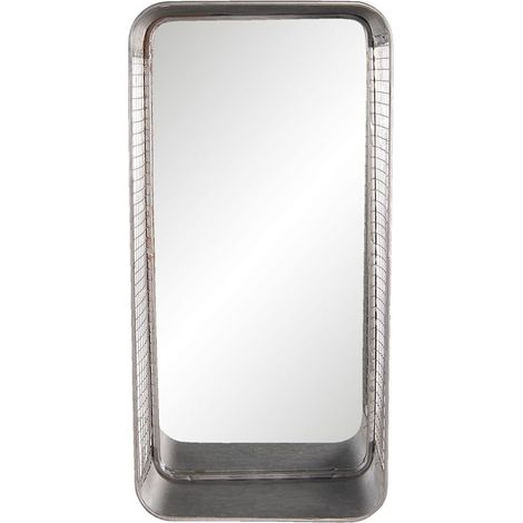 Grand Miroir Rectangulaire Industriel en Fer Gris avec Bordure Grillagée 28 x 57 cm - PANGIVO (1/3)