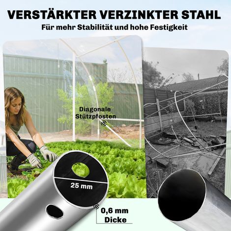 Serre de jardin tunnel, serre piétonne avec armature en acier galvanisé et bâche PE anti-UV transparente (1/4)