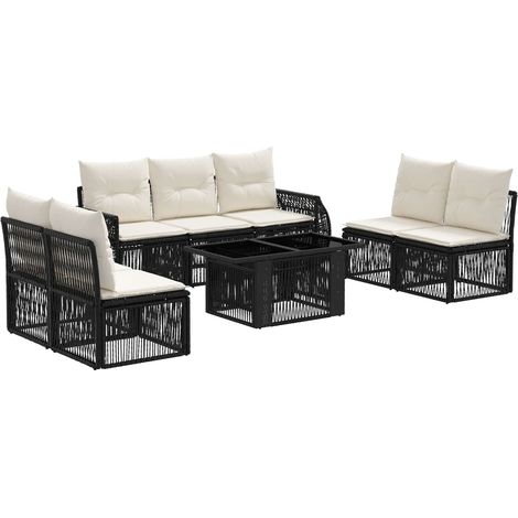 Set Divano da Giardino 8 pz Nero e Bianco Crema polyrattan vidaXL (1/5)