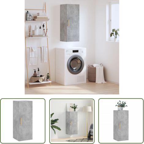 The Living Store Wandschrank Betongrau 34,5x34x90 cm - Hängeschrank - Wandschrank - Regal - Aufbewahrung - Beton Grau (1/5)