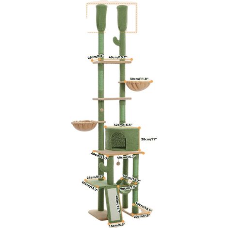 Arbre à chat, Hauteur réglable 216cm-285cm, Cinq niveaux de jeu (1/2)