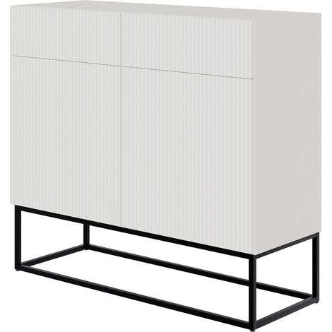 Selsey Veldio - Sideboard 2-türig mit Schubladen, weiß mit schwarzem Metallgestell, 100 cm (1/5)