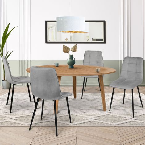 Lote de 4 sillas de comedor MILA de terciopelo gris claro (1/5)