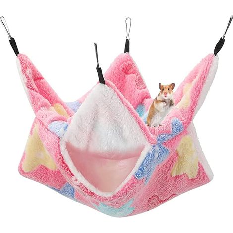 Hamac à Suspendre pour Petit Animal - Double Couche - pour Furet, Rat, sucrier et Autres Petits Animaux - Rose (1/5)