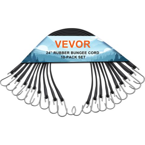 VEVOR Corda Elastica Piatta, Cinghie Elastiche Resistenti da 20 mm con Ganci a S in Acciaio, Corda Elastica da 610 mm per Carichi, Teloni, Camion e Tende, Corda Elastica Piatta, Nero 10 Pezzi