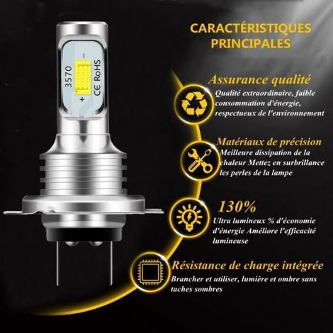 Ampoules H7 LED Xénon - - Super Brillant Blanc 80W 6000K 2pcs,Ampoule LED Voiture Phare Antibrouillard Etanche ENEVAOCT (1/3)