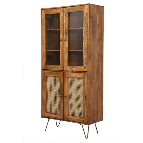Nyack Almiraha Cabinet - Mango Wood/Iron - L45 x W86 x H185 cm - Light Brown with Natural Rattan - Assembly Required