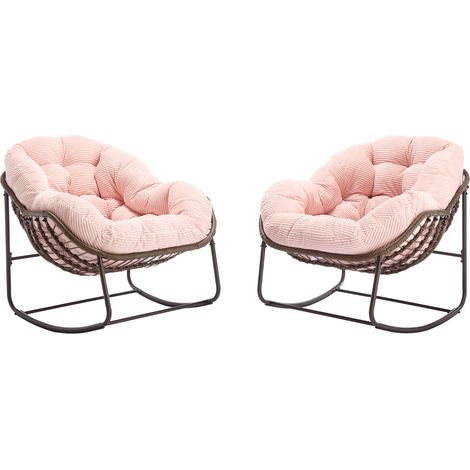 Outdoor-Schaukelstuhl aus Polyrattan mit gepolstertem rosa Kissen 106x90x78 cm MODENUIT (1/5)