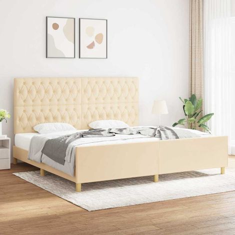 vidaXL Cadre de lit sans matelas et tête de lit crème 200x200 cm tissu (1/5)