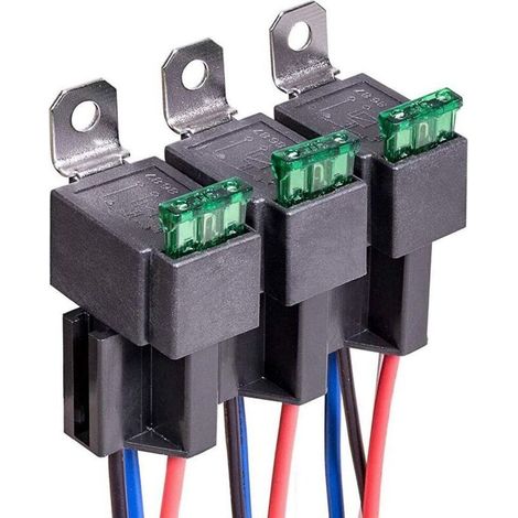 Lot de 3 Relais de Commutation à Fusible 12V, Faisceau de Câbles 12 AWG avec Diode Intégrée, Fusible à Lame ATO/ATC 30A, Relais Electriques Automobiles SPST 4 Broches (1/4)