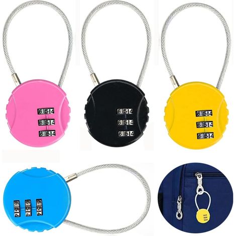 Serrure à Bagages,4 pièces Cadenas Code 3 Chiffres,Petit Cadenas Serrure à Valise à Numéros,Serrure à Corde à Fil,Mini Serrure à Mot de Passe pour Valise Sac de Voyage (1/5)