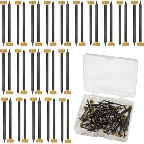 50Pcs 4mm Brass Head Picture Hanging Nails for Hanging Pictures with Black and Yellow Plastic Storage Box - Small Nails for Picture Frame, Wall, Fence