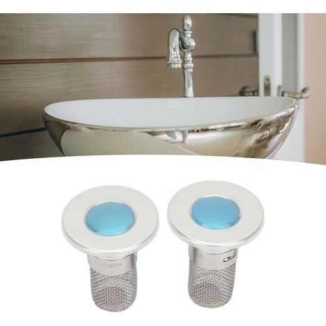 Paquete de 2 filtros de sifón antiolor para baños con cesta de protección antiobstrucción de acero inoxidable para lavabos [tapón emergente de ABS] (1/5)