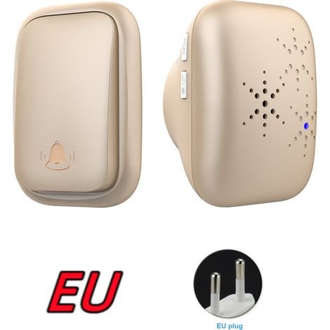 Sonnette sans fil autonome avec prise UE, sans pile, portée de 150 m, bouton de sonnette extérieur étanche pour la maison, l'école ou le bureau.-AquaForge
