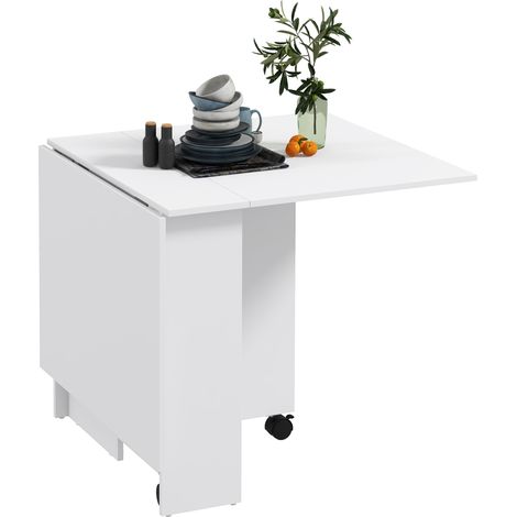 Tavolo pieghevole con ruote, tavolo da picnic di design, pieghevole e salvaspazio, design moderno, con ruote e ripiani, 140 × 80 × 74 cm, bianco