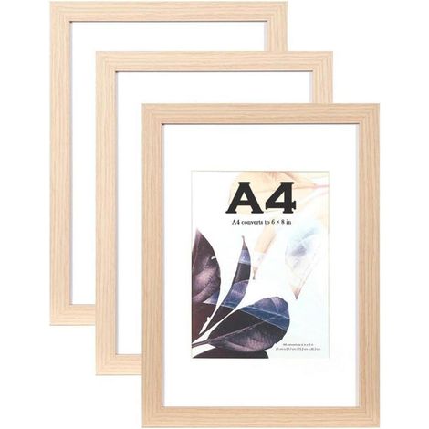 Bilderrahmen A4 Naturholz Passepartout 3er Set Wandmontage natur A4-3P (1/5)