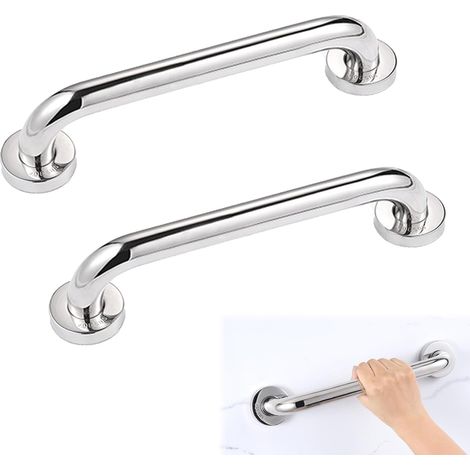 Ensemble de 2 barres d'appui pour toilettes, barre d'appui de douche, barre d'appui de salle de bain coudée de 30 cm, barre d'appui de baignoire en acier inoxydable pour toilettes, rampe d'escalier po (1/5)