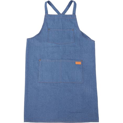 Tablier adulte en denim coton renforcé bleu 80x65cm avec poches multiples résistant à l'eau et à l'huile pour cuisine BBQ peinture (1/5)