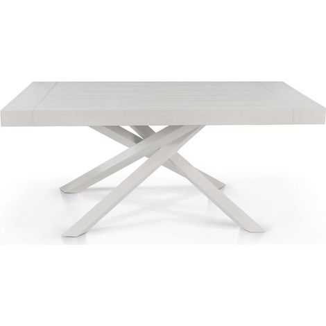 Tavolo Rettangolare Allungabile con Gambe Incrociate Piano Bianco Consumato  Dimensione Tavoli: 180 x 100 + 2 allunghe 50 cm (1/2)
