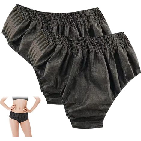 JSSEVN-100 Pièces Sous-vêtements Jetables Unisexes en Non-tissé pour Voyage, Camping, Spa (Noir) (1/5)