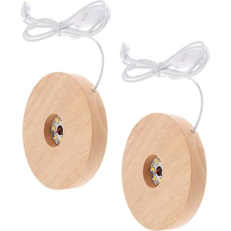 Lot de 2 Socles à LED en Bois pour Boule de Cristal, Base D'affichage Ronde 12 Cm, Épaisseur 2 Cm, Illumination Douce pour Décoration de Chambre (1/5)