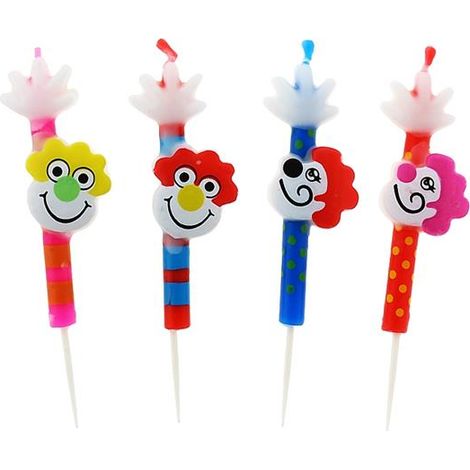 Bougies tête de clown, lot de 4.