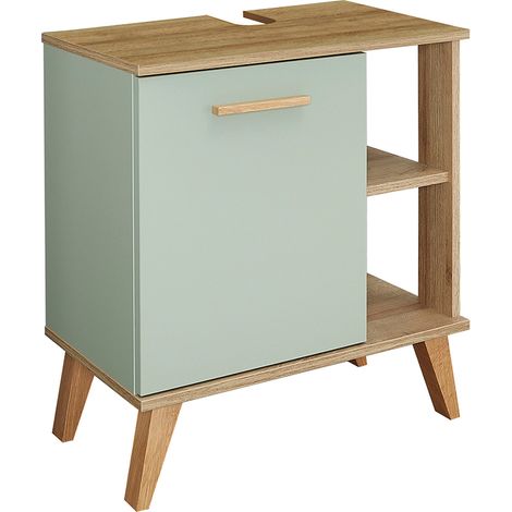 Badezimmer Waschbeckenunterschrank NANNING-66 in Riviera Eiche Nb. mit Salbei Nb., B/H/T: ca. 60,5/65/33 cm (1/5)