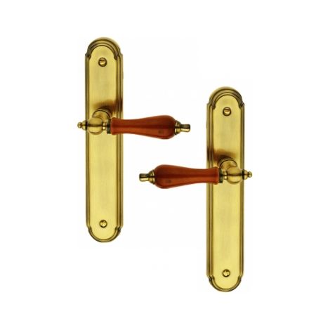 Ouvre&Déco – Poignée de porte CARLA sans trou – Zamak patiné bois – Entraxe 195 mm – Béquille en bois pour style moderne