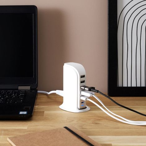 Tour Multipoint - BE MIX - 4 Ports USB et 1 Port Type C - Blanc (1/5)
