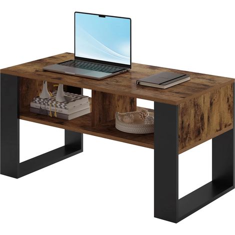 Couchtisch mit Stauraum und 2 offenen Fächern – Beistelltisch im Vintage-Industrie-Stil für Wohnzimmer und Schlafzimmer