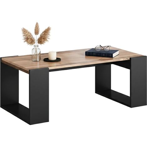 Tavolino da salotto Specchia, Con ampio ripiano, Rialzato da terra, 46x120 h55 cm, Rovere Nodi e Antracite
