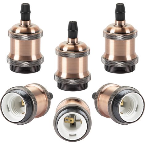 6 Pezzi Retrò Portalampada E27 Edison LED, Vintage Industriale Adattatore per Lampada Spirale Supporto 110-220V per Lampada da Parete Lampadario a Soffitto - Bronzo Rosso