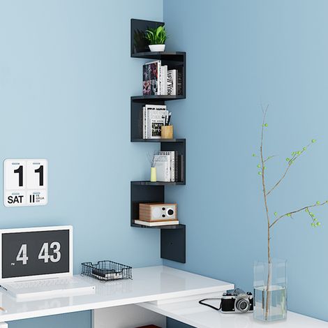 SiFree®Etagère Murale Noir, Etagère de Coin Meuble, Etagère d'Angle Murale - 2020120 cm (1/4)