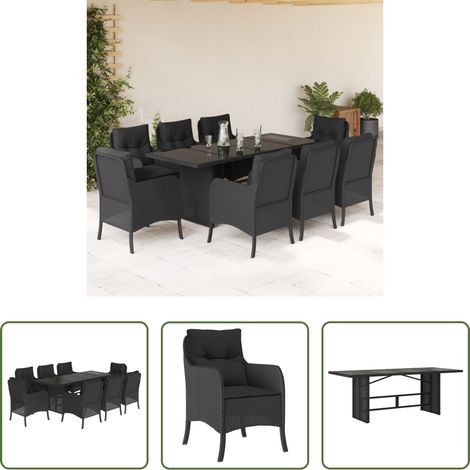 vidaXL Chaise de jardin - Ensemble à manger de jardin 9pcs coussins noir résine tressée (1/5)